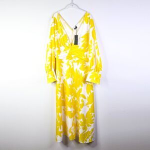 Vonda Dress Women 1X 2X Plus Yellow White Floral Maxi Deep V-neck Regency NWT